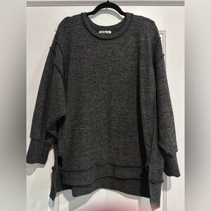 Zenana Gray Crew Neck Sweater Relaxed Fit